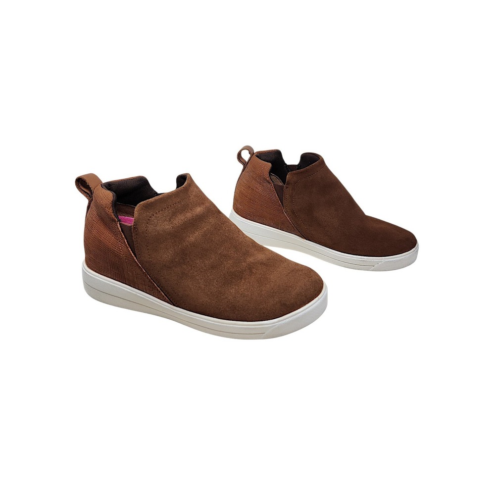 Ryka Sneakers 8.5M Women Vera Hidden Wedge Brown Suede Slip On Textured Bootie